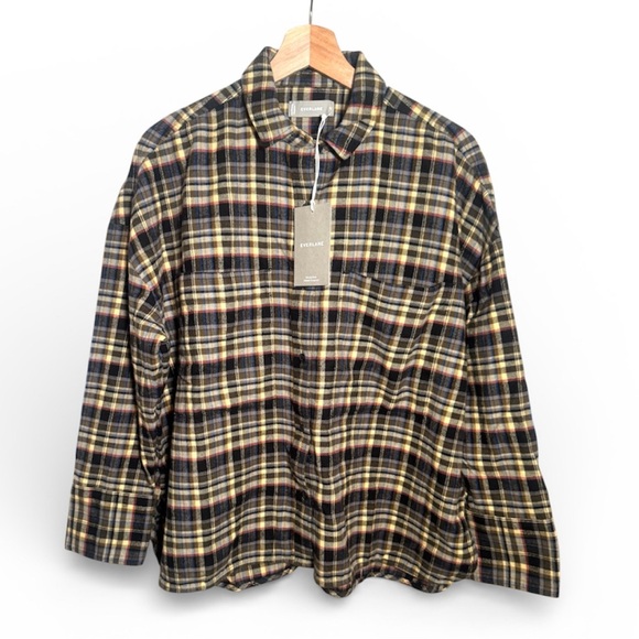 NWT Everlane Women's The Boxy Flannel Plaid Button Down Shirt Brown Multi - Picture 3 of 4